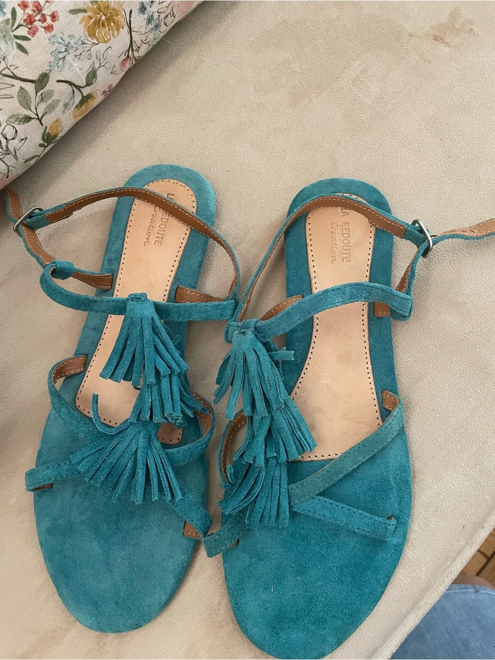 Teal Suede Tassel Sandals - French Brand La Redoute